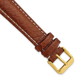 DeBeer 19mm Long Havana Sport Leather with White Stitching and Gold-tone Buckle 8.5 inch Watch Band