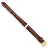 DeBeer 16mm Dark Brown Sport Leather with White Stitching and Gold-tone Buckle 7.5 inch Watch Band