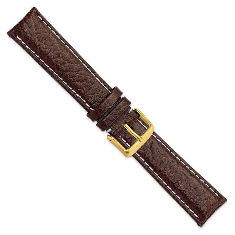 DeBeer 20mm Dark Brown Sport Leather with White Stitching and Gold-tone Buckle 7.5 inch Watch Band