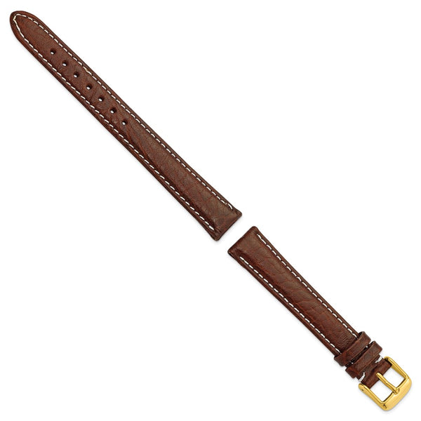 DeBeer 16mm Long Dark Brown Sport Leather with White Stitching and Gold-tone Buckle 8.5 inch Watch Band