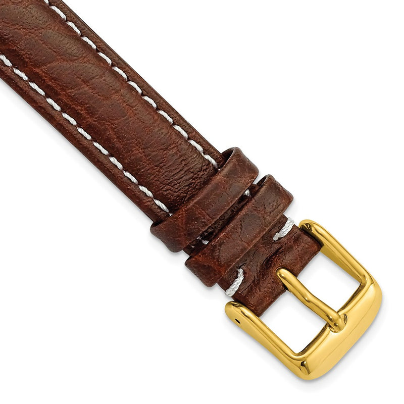 DeBeer 16mm Long Dark Brown Sport Leather with White Stitching and Gold-tone Buckle 8.5 inch Watch Band