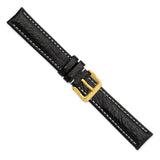 DeBeer 17mm Black Sport Leather with White Stitching and Gold-tone Buckle 7.5 inch Watch Band