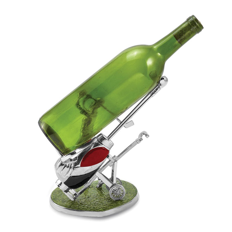 Luxury Giftware by Jere Polished Silver-tone Enameled Golfer and Golf Bag Bottle Holder