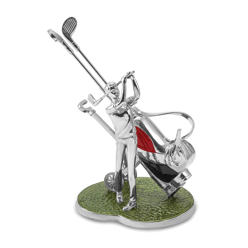 Luxury Giftware by Jere Polished Silver-tone Enameled Golfer and Golf Bag Bottle Holder
