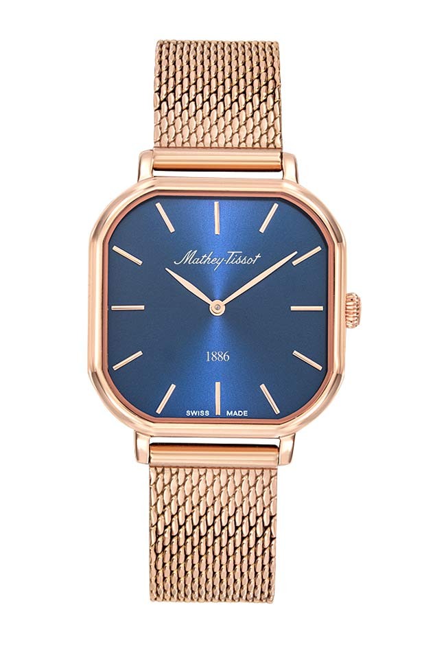 Mathey-Tissot Monsoon Square Rose Gold Tone Stainless Steel Blue Dial Quartz D7917PBU Women's Watch