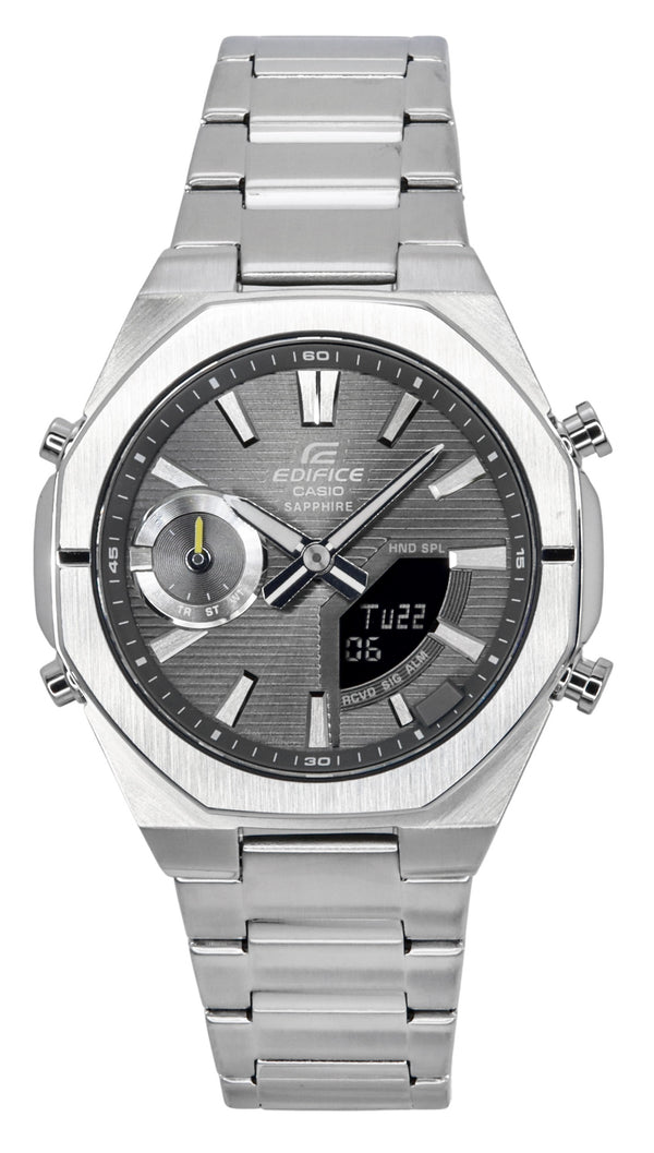 Casio Edifice Analog Digital Smartphone Link Stainless Steel Grey Dial Quartz ECB-S10D-8A 100M Mens Watch