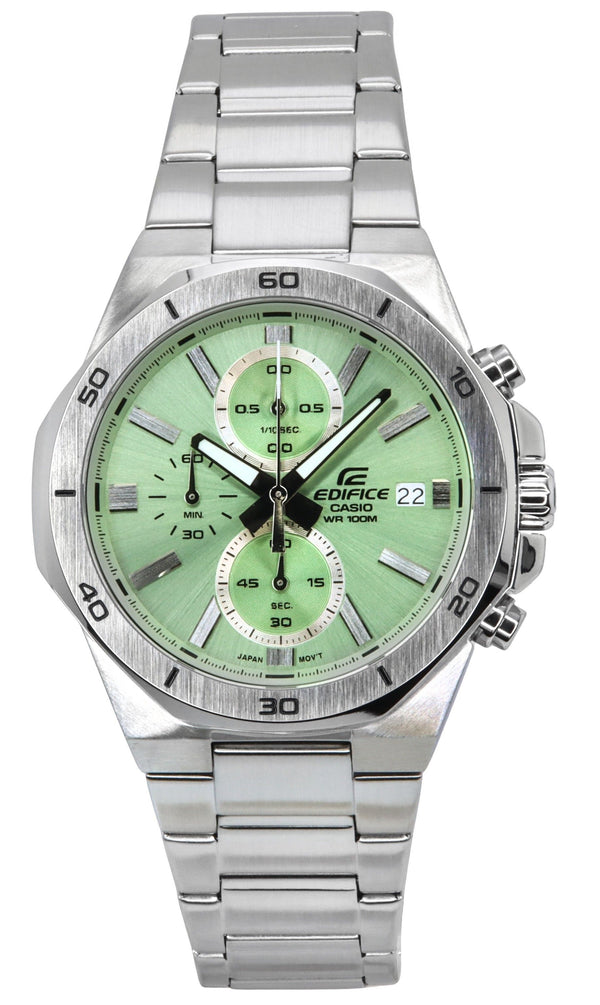 Casio Edifice Standard Chronograph Analog Stainless Steel Green Dial Quartz EFV-640D-3AV 100M Mens Watch