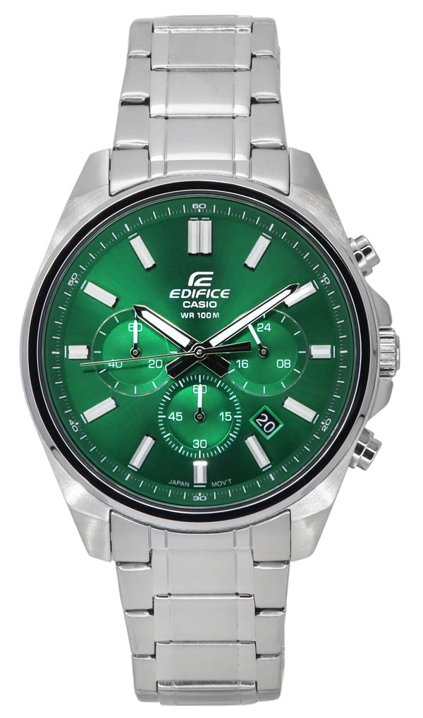 Casio Edifice Standard Analog Chronograph Stainless Steel Green Dial Quartz EFV-650D-3A 100M Men's Watch