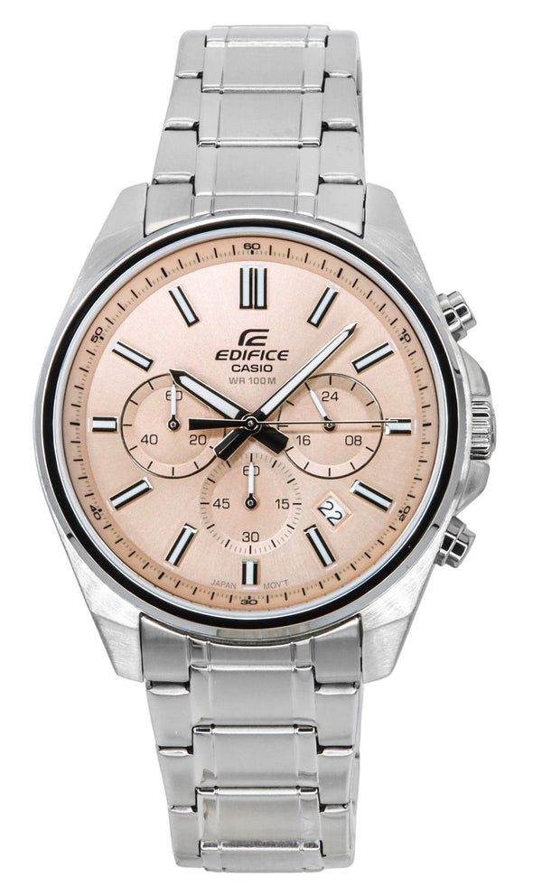 Casio Edifice Analog Standard Chronograph Pink Dial Quartz EFV-650D-4AV 100M Mens Watch