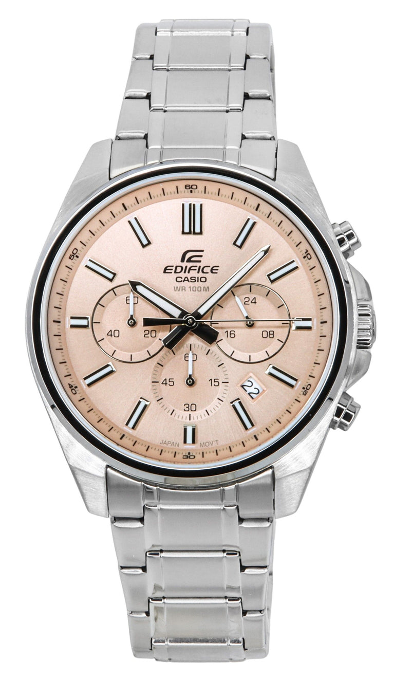 Casio Edifice Analog Standard Chronograph Pink Dial Quartz EFV-650D-4AV 100M Mens Watch