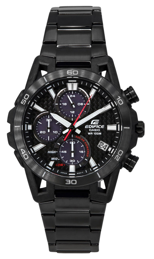 Casio Edifice Sospensione Analog Chronograph Black Ion Stainless Steel Black Dial Solar EQS-960DC-1AV 100M Men's Watch