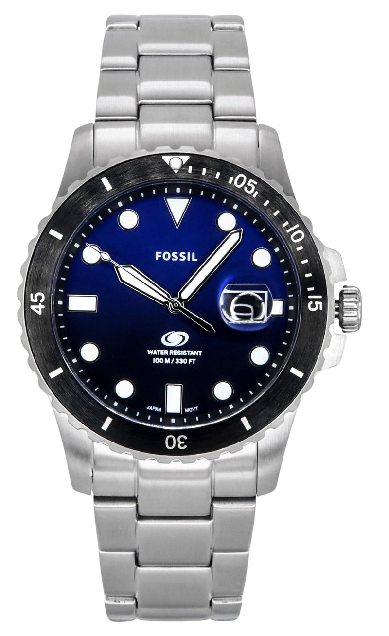 Fossil Blue Dive Stainless Steel Black And Blue Dial Quartz FS6038 100M Men's Watch