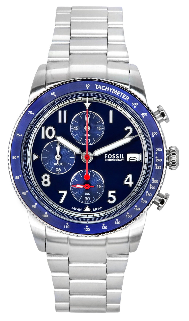 Fossil Sport Tourer Chronograph Stainless Steel Blue Dial Quartz FS6047 Men's Watch