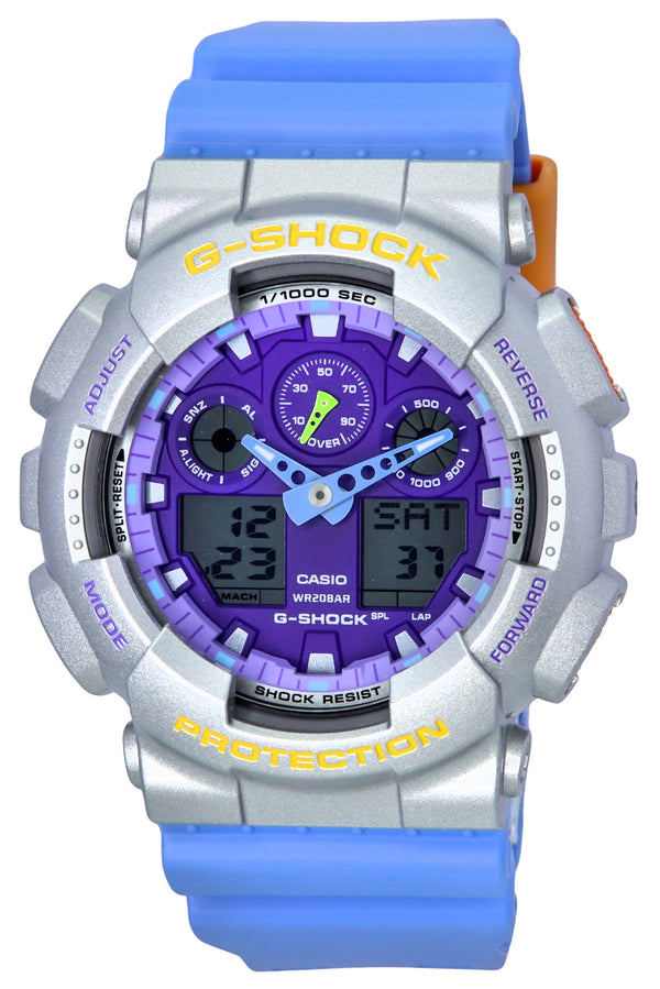 Casio G-Shock Euphoria Analog Digital Blue Resin Strap Purple Dial Quartz GA-100EU-8A2 200M Men's Watch