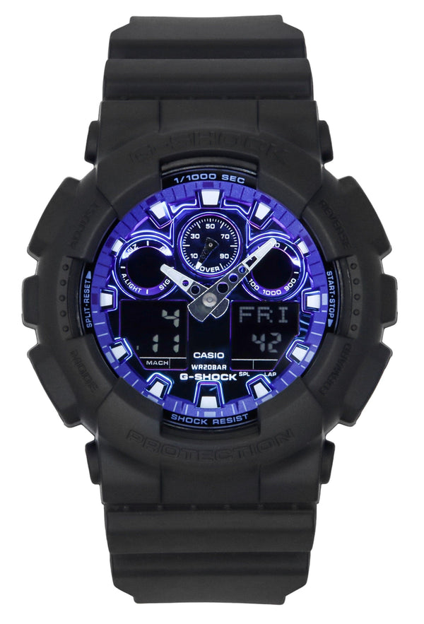 Casio G-Shock Analog Digital Resin Strap Blue Dial Quartz GA-100FL-1A 200M Mens Watch