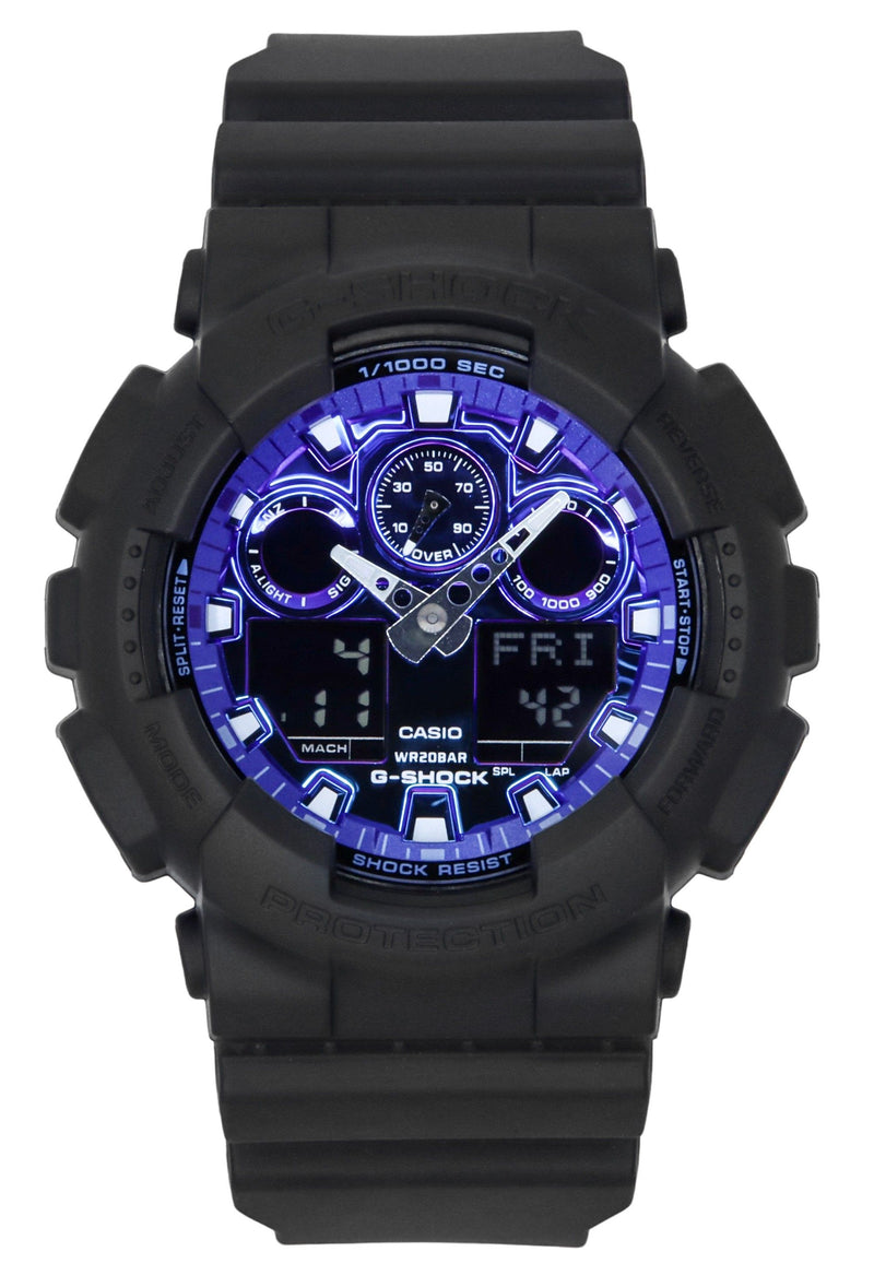 Casio G-Shock Analog Digital Resin Strap Blue Dial Quartz GA-100FL-1A 200M Mens Watch