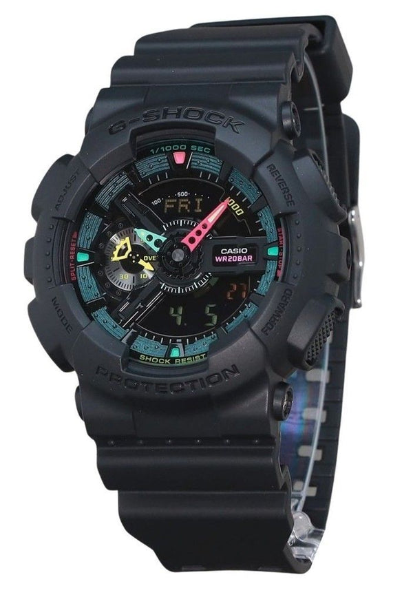 Casio G-Shock Analog Digital Multi Fluorescent Accents Series Resin Strap Black Dial Quartz GA-110MF-1A 200M Men's Watch