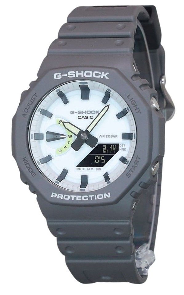 Casio G-Shock Hidden Glow Series Analog Digital Bio Based Resin Strap White Dial Quartz GA-2100HD-8A 200M Men's Watch