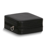 Black Vegan Leather Mirrored Divider Faux Suede Lined Zippered Jewelry Case with Removable Drawstring Pouch
