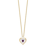 Glass Baron 22K Accent Gilding Gold-trim Glass with Purple February Birthstone Crystal Heart 18 inch Gold-tone Necklace