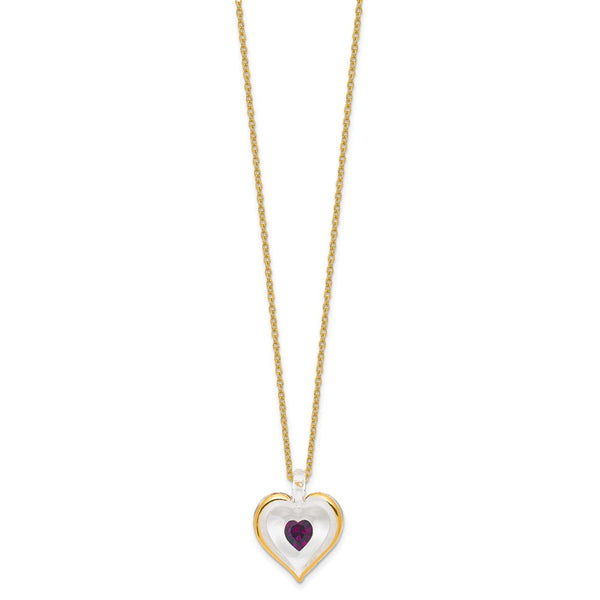 Glass Baron 22K Accent Gilding Gold-trim Glass with Purple February Birthstone Crystal Heart 18 inch Gold-tone Necklace