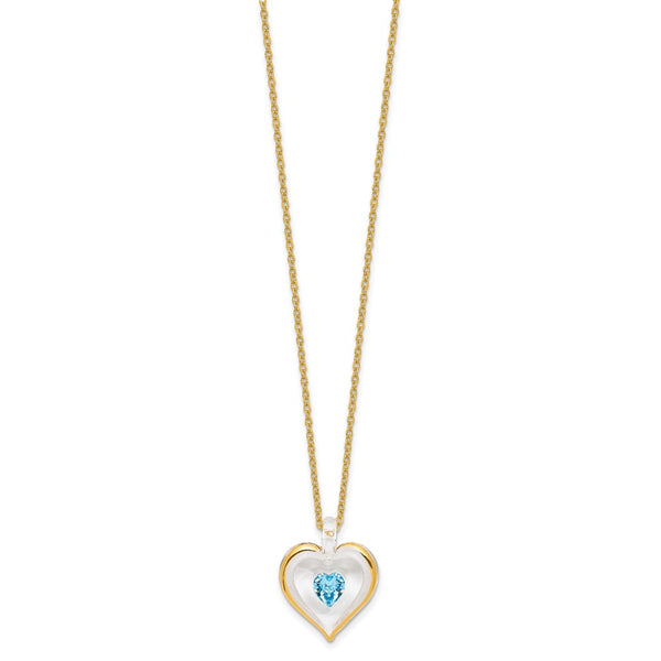 Glass Baron 22K Accent Gilding Gold-trim Glass with Blue March Birthstone Crystal Heart 18 inch Gold-tone Necklace