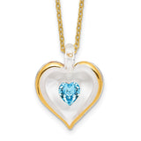 Glass Baron 22K Accent Gilding Gold-trim Glass with Blue March Birthstone Crystal Heart 18 inch Gold-tone Necklace