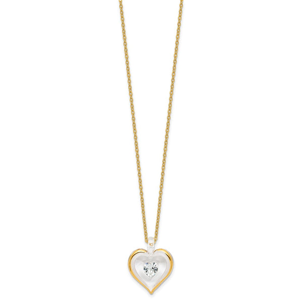 Glass Baron 22K Accent Gilding Gold-trim Glass with Clear April Birthstone Crystal Heart 18 inch Gold-tone Necklace