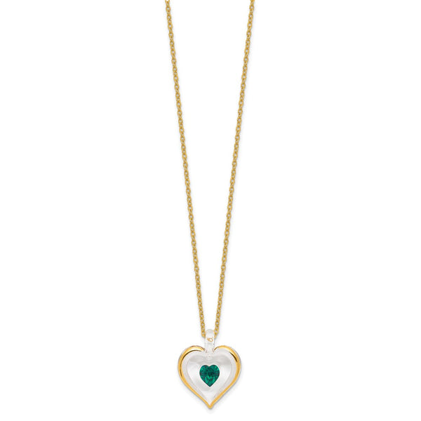 Glass Baron 22K Accent Gilding Gold-trim Glass with Green May Birthstone Crystal Heart 18 inch Gold-tone Necklace
