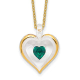 Glass Baron 22K Accent Gilding Gold-trim Glass with Green May Birthstone Crystal Heart 18 inch Gold-tone Necklace