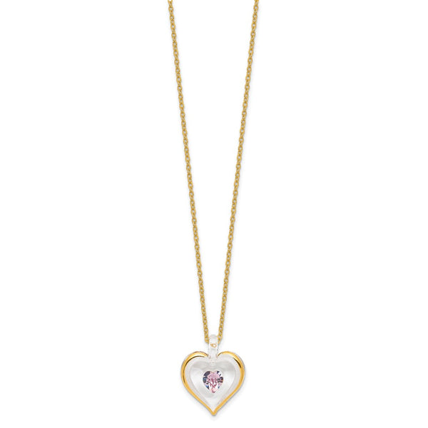 Glass Baron 22K Accent Gilding Gold-trim Glass with Light Purple June Birthstone Crystal Heart 18 inch Gold-tone Necklace