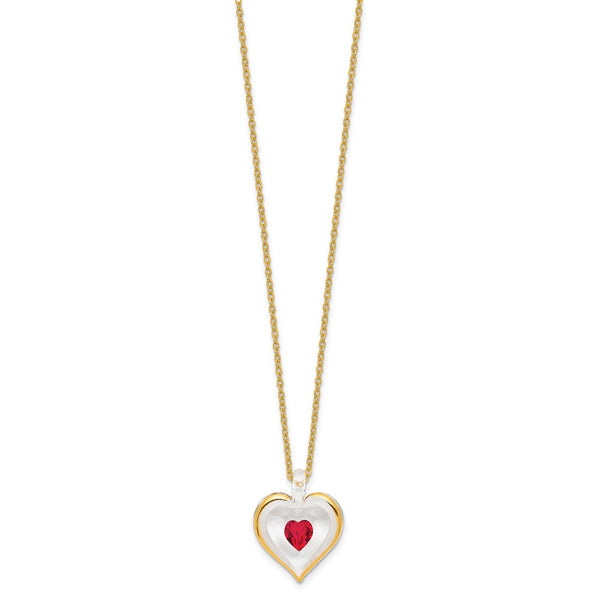 Glass Baron 22K Accent Gilding Gold-trim Glass with Red July Birthstone Crystal Heart 18 inch Gold-tone Necklace