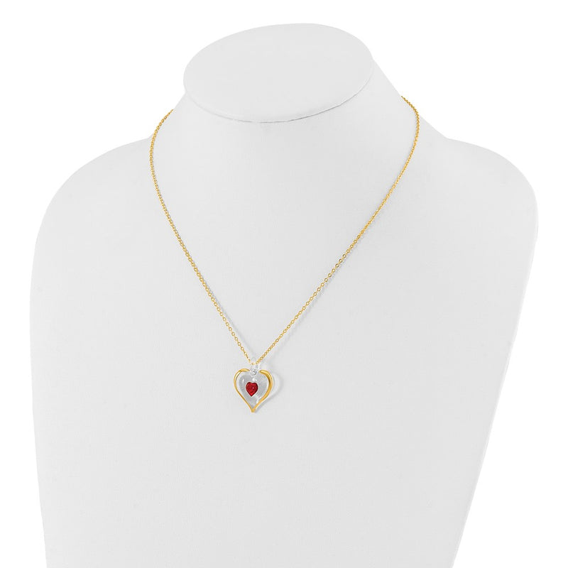 Glass Baron 22K Accent Gilding Gold-trim Glass with Red July Birthstone Crystal Heart 18 inch Gold-tone Necklace