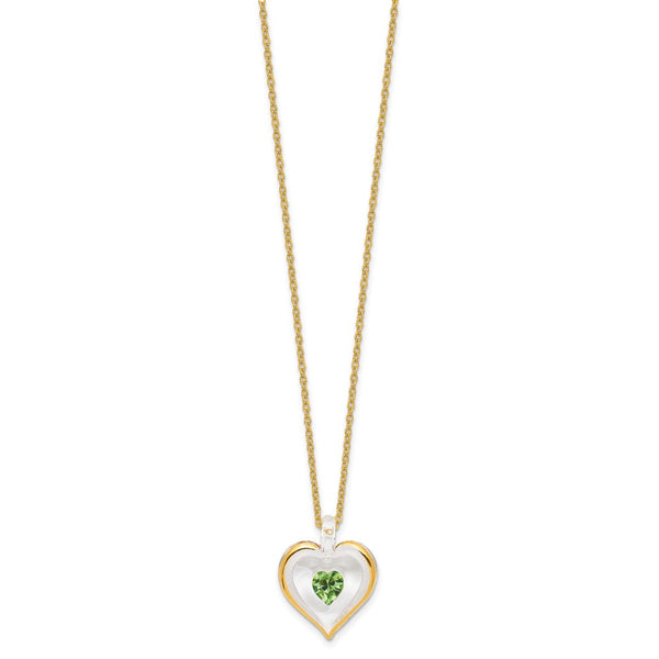 Glass Baron 22K Accent Gilding Gold-trim Glass with Green August Birthstone Crystal Heart 18 inch Gold-tone Necklace