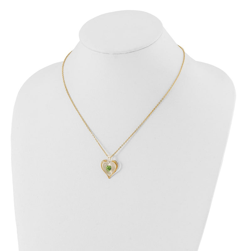 Glass Baron 22K Accent Gilding Gold-trim Glass with Green August Birthstone Crystal Heart 18 inch Gold-tone Necklace