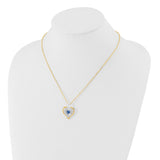 Glass Baron 22K Accent Gilding Gold-trim Glass with Blue September Birthstone Crystal Heart 18 inch Gold-tone Necklace