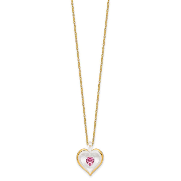 Glass Baron 22K Accent Gilding Gold-trim Glass with Pink October Birthstone Crystal Heart 18 inch Gold-tone Necklace
