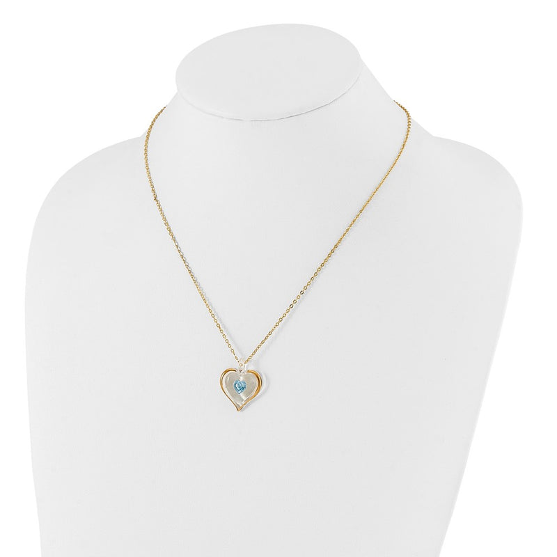 Glass Baron 22K Accent Gilding Gold-trim Glass with Blue December Birthstone Crystal Heart 18 inch Gold-tone Necklace