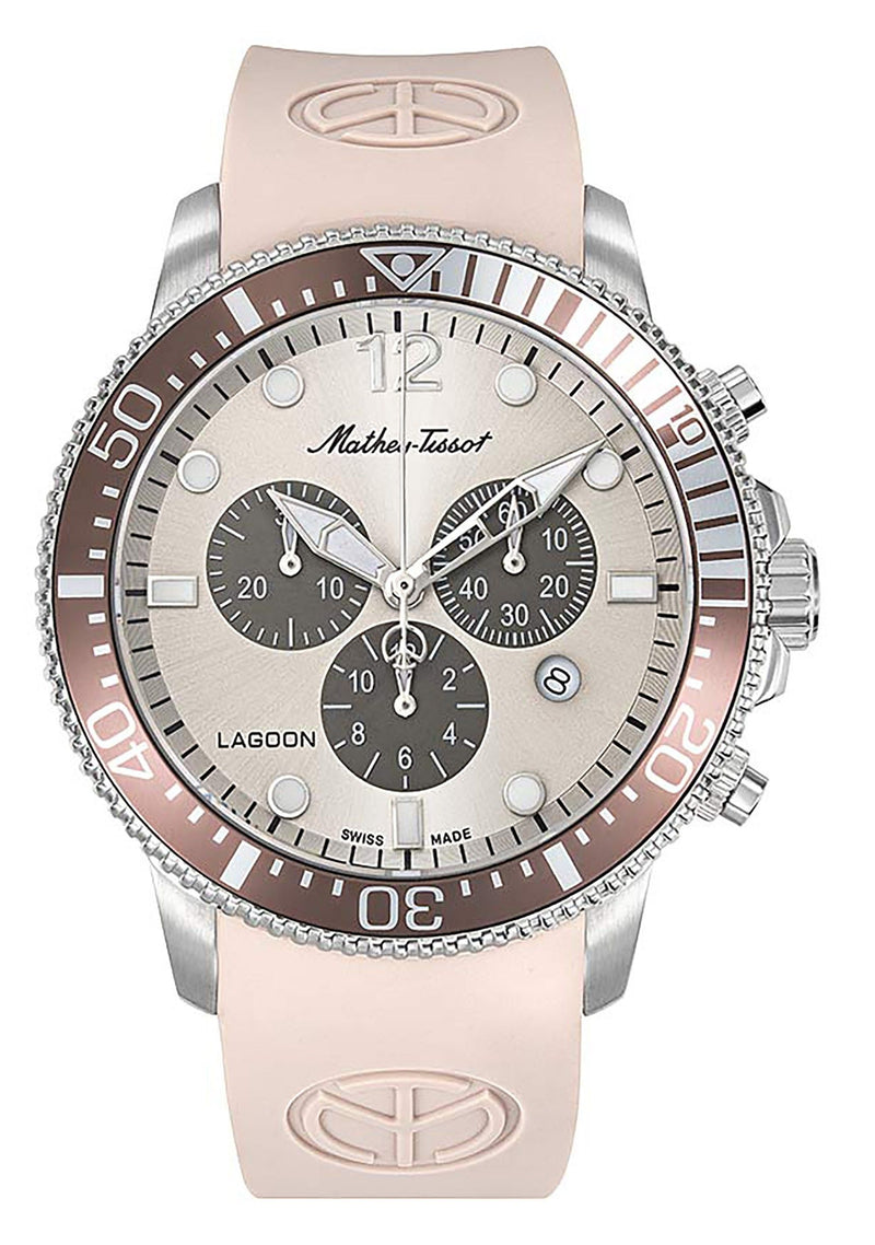 Mathey-Tissot Lagoon Chronograph Pink Silicone Strap Cream Dial Quartz H123CHLBM 100M Men's Watch