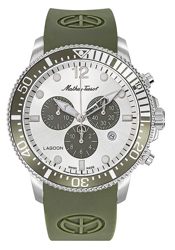Mathey-Tissot Lagoon Chronograph Green Silicone Strap Silver Dial Quartz H123CHLGV 100M Men's Watch