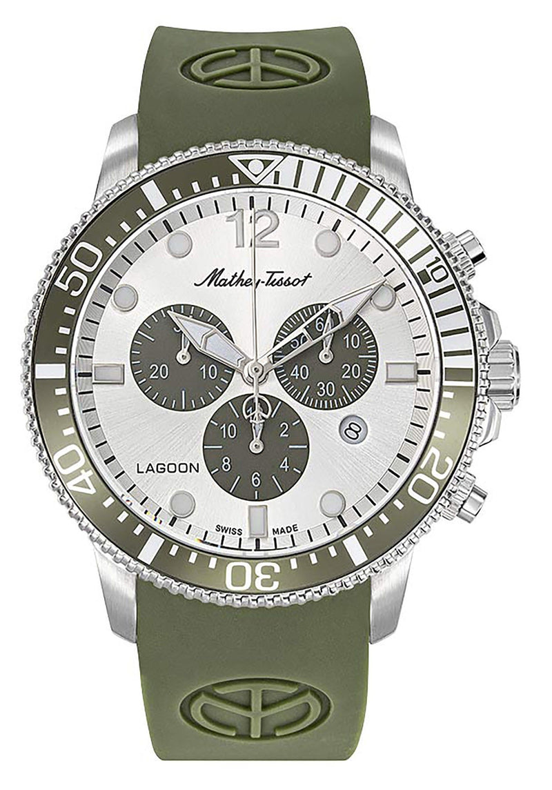 Mathey-Tissot Lagoon Chronograph Green Silicone Strap Silver Dial Quartz H123CHLGV 100M Men's Watch