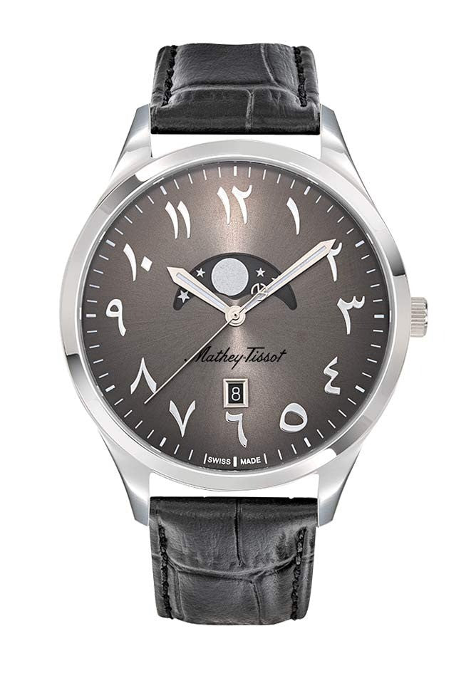 Mathey-Tissot Urban Moon Leather Strap Black Arabic Dial Quartz H411ALAN Men's Watch