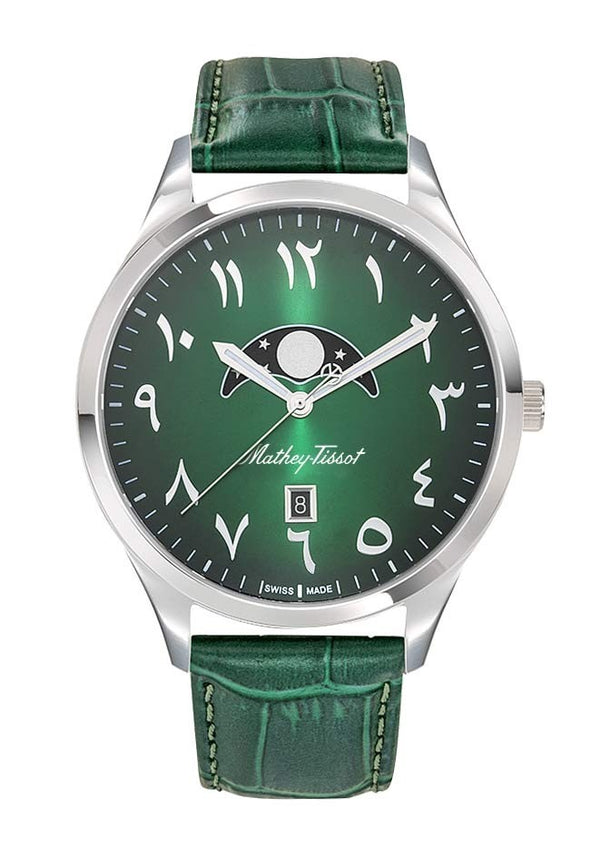 Mathey-Tissot Urban Moon Leather Strap Green Arabic Dial Quartz H411ALPEV Men's Watch