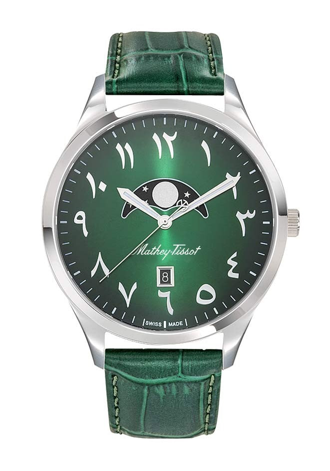Mathey-Tissot Urban Moon Leather Strap Green Arabic Dial Quartz H411ALPEV Men's Watch