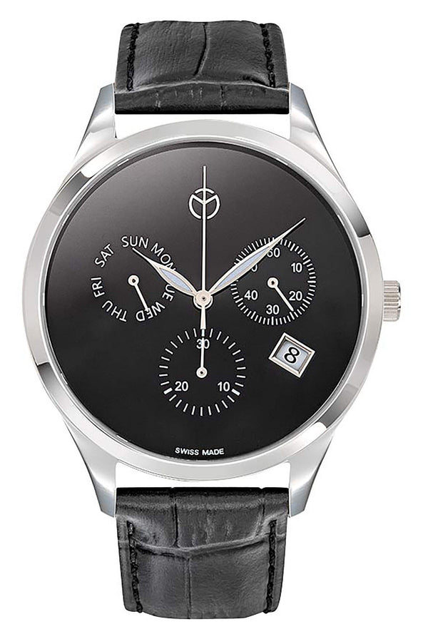 Mathey-Tissot Urban Chronograph Leather Strap Black Dial Quartz H411CHLNM Men's Watch