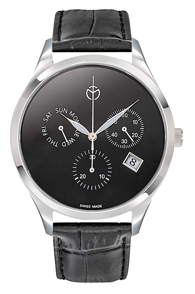 Mathey-Tissot Urban Chronograph Leather Strap Black Dial Quartz H411CHLNM Men's Watch