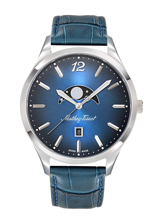 Mathey-Tissot Urban Moon Leather Strap Blue Dial Quartz H411LABU Men's Watch
