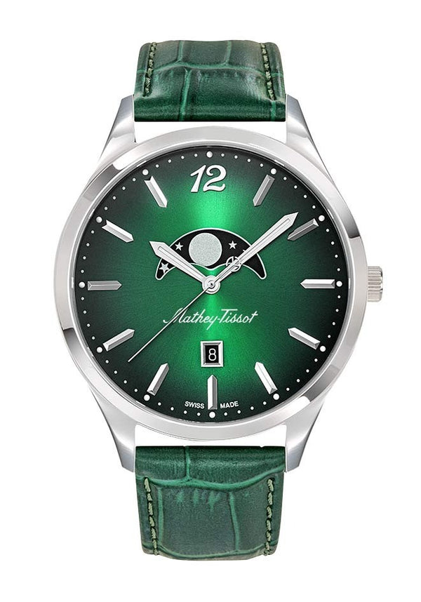 Mathey-Tissot Urban Moon Leather Strap Green Dial Quartz H411LAVM Men's Watch