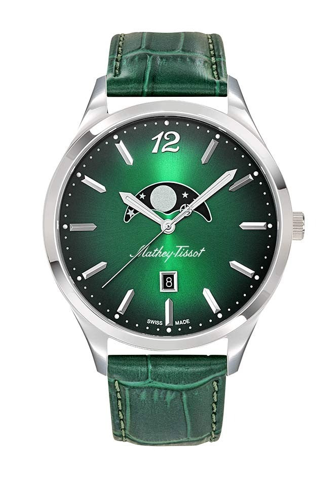 Mathey-Tissot Urban Moon Leather Strap Green Dial Quartz H411LAVM Men's Watch