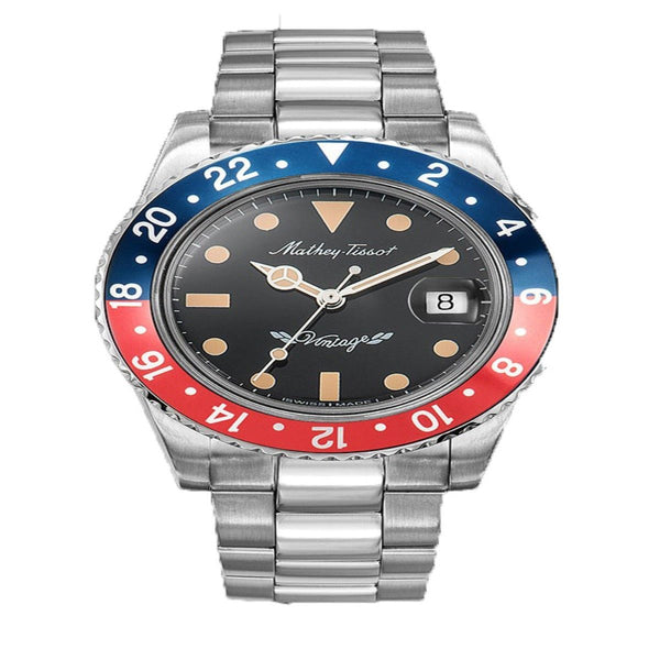 Mathey-Tissot Mathy Vintage Blue and Red Pepsi Bezel Black Dial Automatic H900ATR Men's Watch